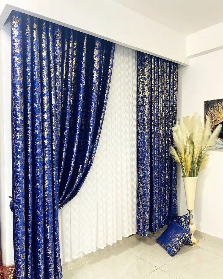 {TODAY'S DEAL } Taisier Home Gold Foil Print Linen Textured Curtains 3PC & 2PC Set Marble Curtains - 3PCc(1.5 mtrs each+1.5 mtrs each+Sheers: White :3 mtrs) 0r 2pcs((1.5 mtrs each+1.5 mtrs each)