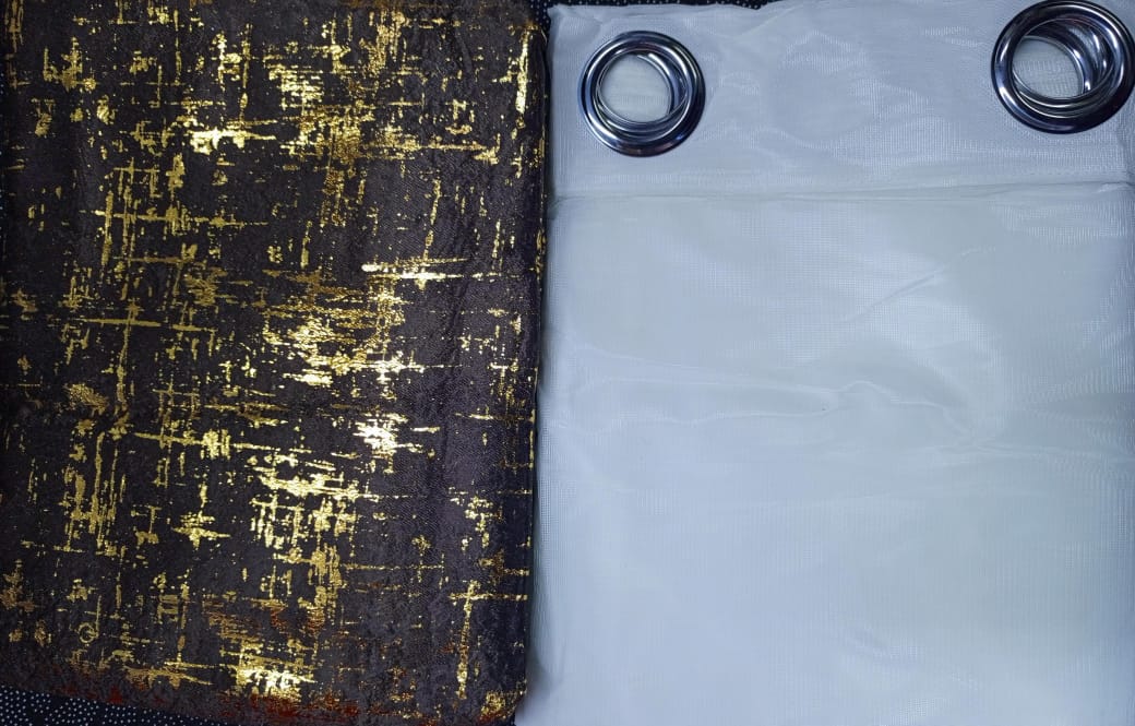 {TODAY'S DEAL } Taisier Home Gold Foil Print Linen Textured Curtains 3PC & 2PC Set Marble Curtains - 3PCc(1.5 mtrs each+1.5 mtrs each+Sheers: White :3 mtrs) 0r 2pcs((1.5 mtrs each+1.5 mtrs each)