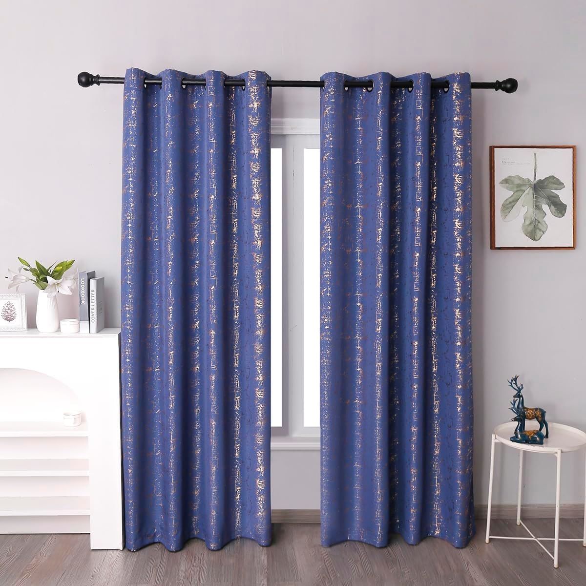{TODAY'S DEAL } Taisier Home Gold Foil Print Linen Textured Curtains 3PC & 2PC Set Marble Curtains - 3PCc(1.5 mtrs each+1.5 mtrs each+Sheers: White :3 mtrs) 0r 2pcs((1.5 mtrs each+1.5 mtrs each)