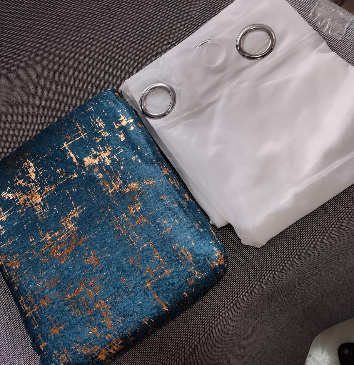 {TODAY'S DEAL } Taisier Home Gold Foil Print Linen Textured Curtains 3PC & 2PC Set Marble Curtains - 3PCc(1.5 mtrs each+1.5 mtrs each+Sheers: White :3 mtrs) 0r 2pcs((1.5 mtrs each+1.5 mtrs each)