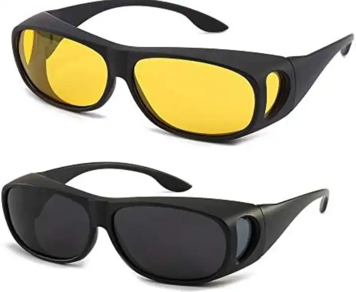 2Pcs Set Dark & Coloured Night Vision Driving Glasses Day Night Car Vision Drivers Goggles Eyewear Anti Anti-Glare Night Driving Enhanced Light Glasses