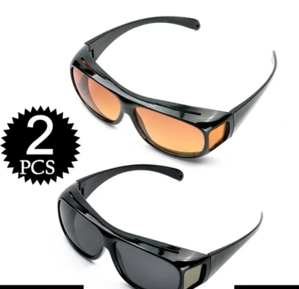 2Pcs Set Dark & Coloured Night Vision Driving Glasses Day Night Car Vision Drivers Goggles Eyewear Anti Anti-Glare Night Driving Enhanced Light Glasses