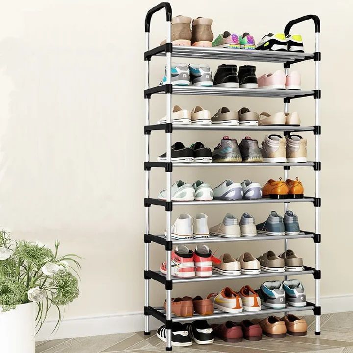 8 Tiers portable shoe racks Stainless Steel Shoe adjustable single Shoe rack A Large Shoe Rack Shoe Storage Shoe Organizer Shoe Tower Unit Shelf Durable Metal Pipes with Plastic Connectors Stackable