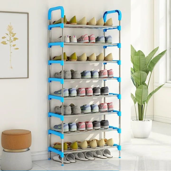 8 Tiers portable shoe racks Stainless Steel Shoe adjustable single Shoe rack A Large Shoe Rack Shoe Storage Shoe Organizer Shoe Tower Unit Shelf Durable Metal Pipes with Plastic Connectors Stackable