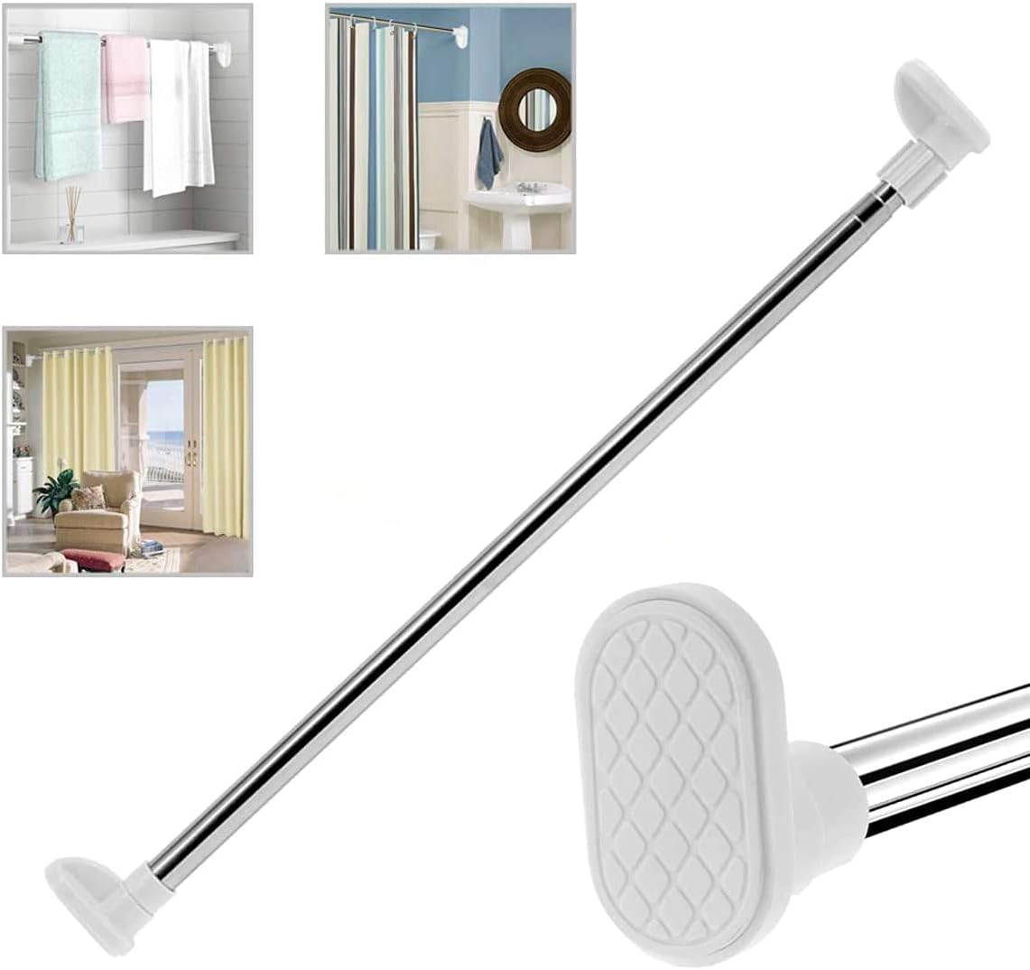 Shower Curtain Rail, Curtain Rod Short Extendable Stainless Steel Tension Rod with No Drilling, Modern Telescopic Shower Curtain Pole for Shower for Window Bathroom Wardrobe Doorway