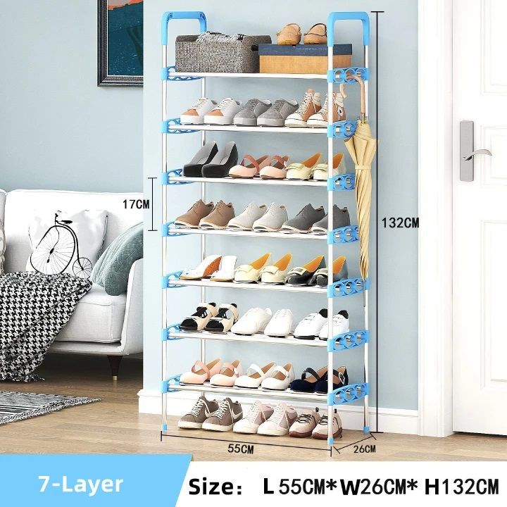 7 Layers Multi-Purpose Shoe Rack  Stainless Steel Shoe Rack/Shoe Stand Plastic Rack Shoes/Books/Clothes/Toys etc Easy to Assemble Heavy Metal Home & Office Utility Foldable - Stackable shoe rack