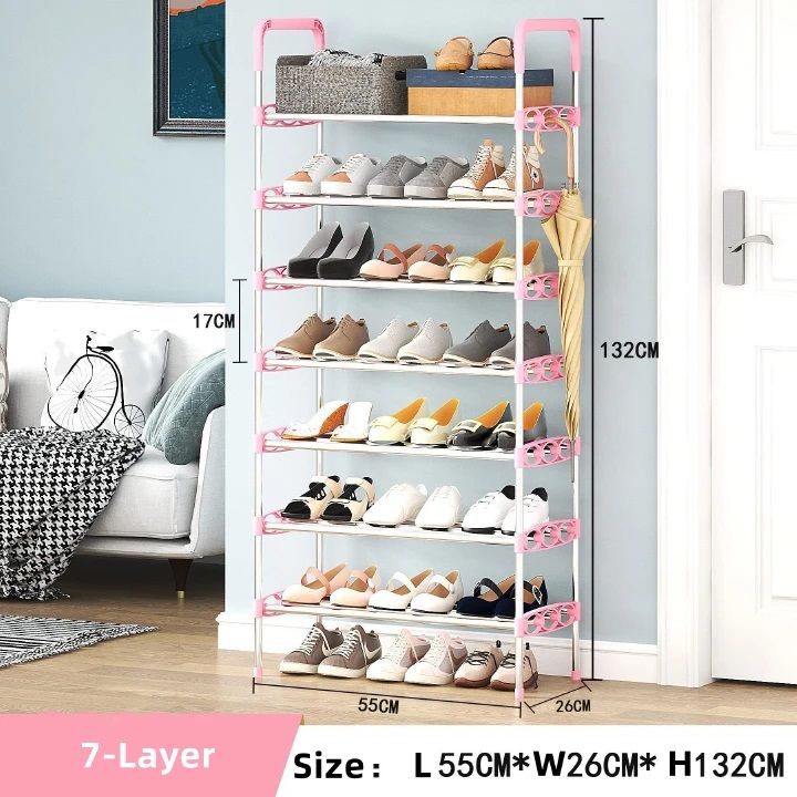7 Layers Multi-Purpose Shoe Rack  Stainless Steel Shoe Rack/Shoe Stand Plastic Rack Shoes/Books/Clothes/Toys etc Easy to Assemble Heavy Metal Home & Office Utility Foldable - Stackable shoe rack