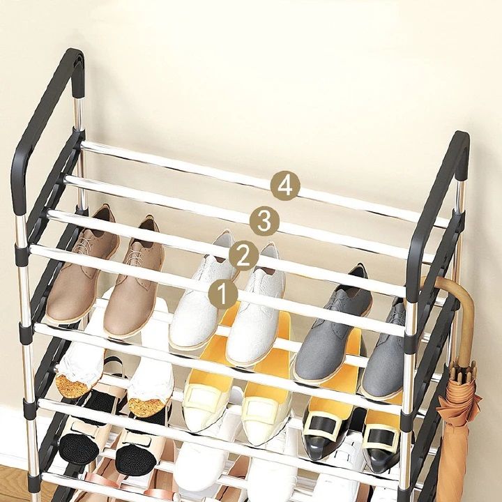 7 Layers Multi-Purpose Shoe Rack  Stainless Steel Shoe Rack/Shoe Stand Plastic Rack Shoes/Books/Clothes/Toys etc Easy to Assemble Heavy Metal Home & Office Utility Foldable - Stackable shoe rack