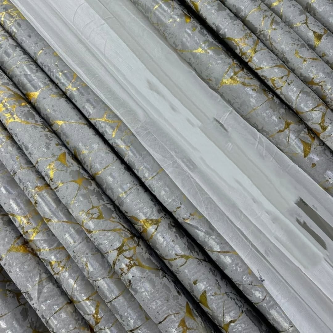 {TODAY'S DEAL } Taisier Home Gold Foil Print Linen Textured Curtains 3PC & 2PC Set Marble Curtains - 3PCc(1.5 mtrs each+1.5 mtrs each+Sheers: White :3 mtrs) 0r 2pcs((1.5 mtrs each+1.5 mtrs each)