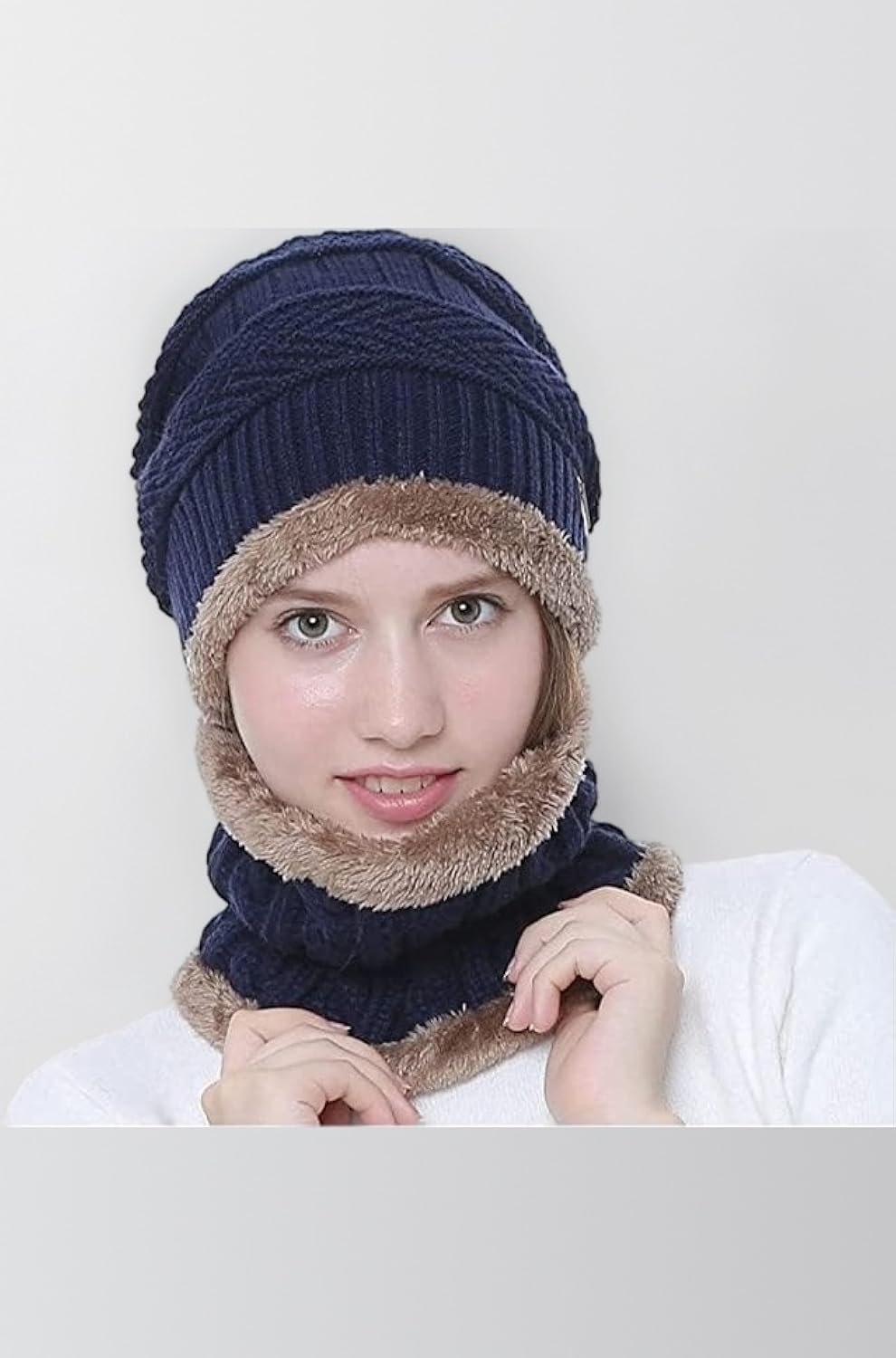 Mens Womens Winter Beanie Hat Scarf Set Warm Knit Hat Thick Fleece Lined Winter Cap Neck Warmer for Both Men and Women