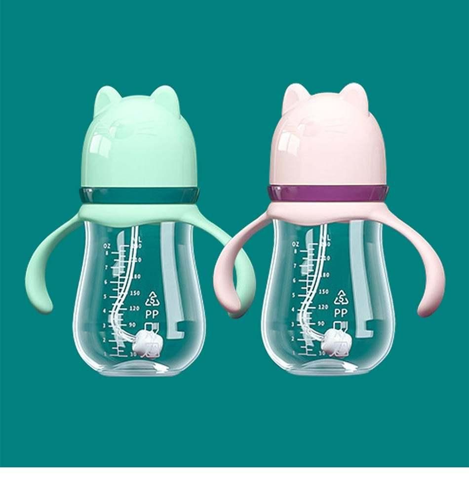 Newborn Wide Caliber PPSU Feeding Bottle Drop Proof Silicone Nipple Feeding Bottle with Straw Cup Handle