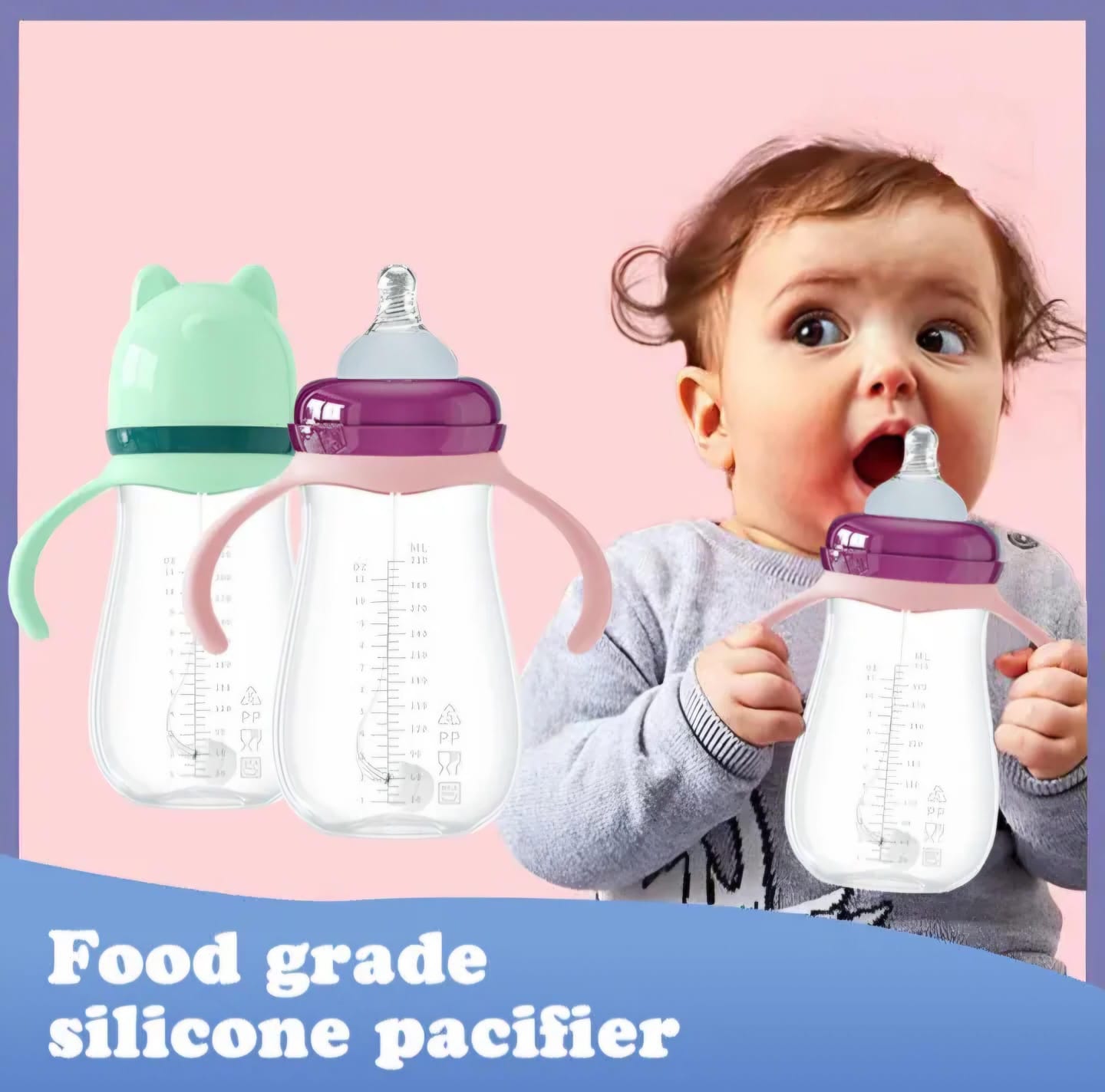 Newborn Wide Caliber PPSU Feeding Bottle Drop Proof Silicone Nipple Feeding Bottle with Straw Cup Handle
