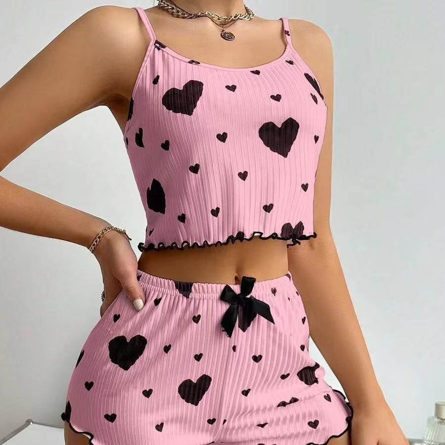 Womens V Neck Cami Set Ruffle Camisole Lingerie Nightwear Sexy Pajamas Lounge Sets Cute Pajamas Ladies Pajamas Sets