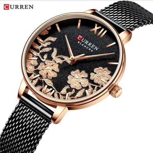 Curren Fashion Quartz Wristwatches for Women Floral dial Stainless Steel