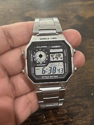 Casio World Time Illuminator | Men’s Digital Watch | 100M WR | Multi Alarms | 100 SEC Stopwatch | Countdown Timer | World Map for World Time | LED Light | LC Analog Display | 10 Year Battery