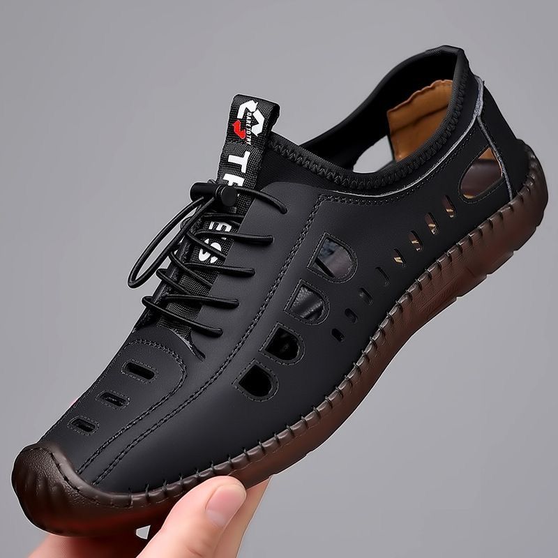 Spring Summer New Men's Casual Hollow Loafers Slip On Breathable Leather Flats Driving Shoes Male Outdoor Sneakers Walking Shoes