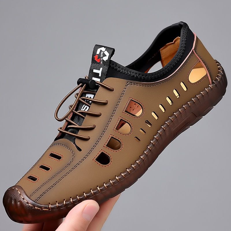 Spring Summer New Men's Casual Hollow Loafers Slip On Breathable Leather Flats Driving Shoes Male Outdoor Sneakers Walking Shoes