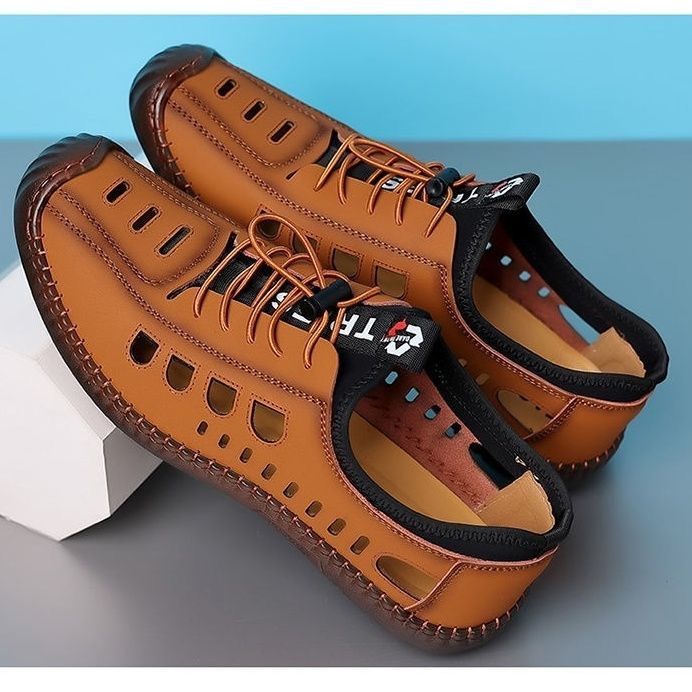 Spring Summer New Men's Casual Hollow Loafers Slip On Breathable Leather Flats Driving Shoes Male Outdoor Sneakers Walking Shoes