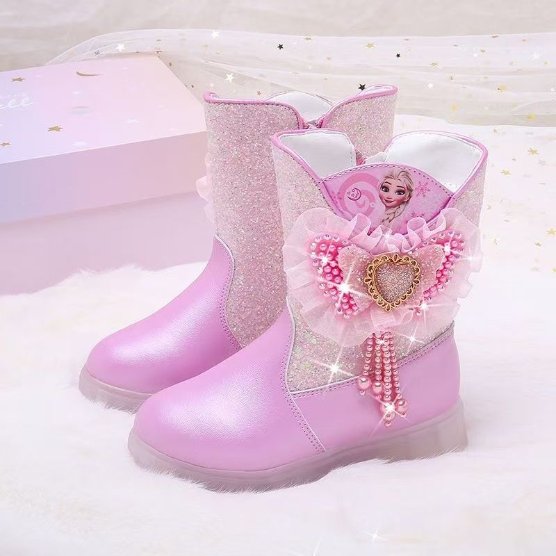New Girls' Frozen Princess Elsa Boots Bow Middle Boots for Girls Kids Toddler Birthday Christmas Gift