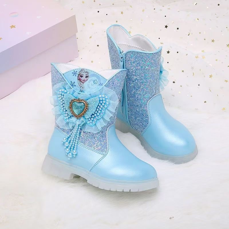 New Girls' Frozen Princess Elsa Boots Bow Middle Boots for Girls Kids Toddler Birthday Christmas Gift
