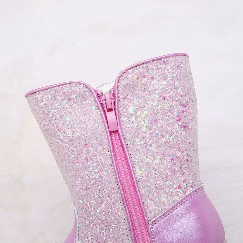 New Girls' Frozen Princess Elsa Boots Bow Middle Boots for Girls Kids Toddler Birthday Christmas Gift