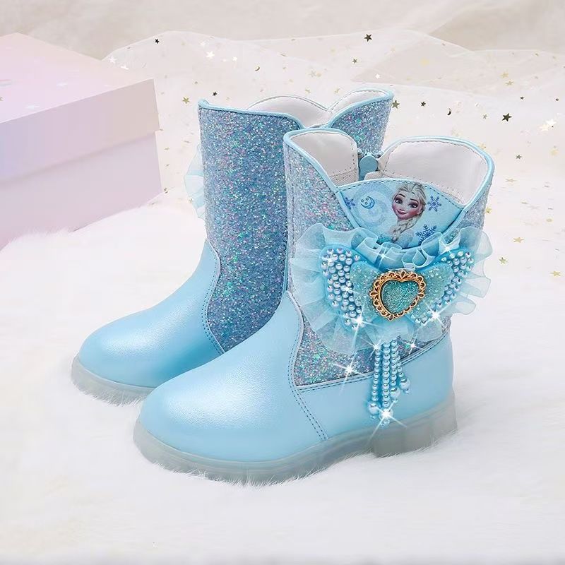 New Girls' Frozen Princess Elsa Boots Bow Middle Boots for Girls Kids Toddler Birthday Christmas Gift