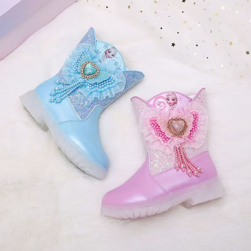 New Girls' Frozen Princess Elsa Boots Bow Middle Boots for Girls Kids Toddler Birthday Christmas Gift