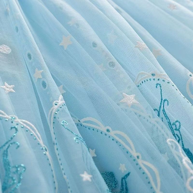 Girls Frozen Elsa Princess Cinderella Rapunzel Kids Toddler Dress, Ruffle Long-Sleeve Mesh Overlay Tulle Dress