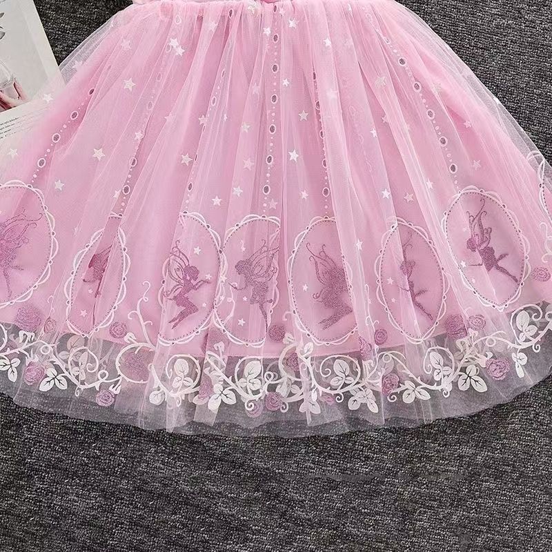 Girls Frozen Elsa Princess Cinderella Rapunzel Kids Toddler Dress, Ruffle Long-Sleeve Mesh Overlay Tulle Dress