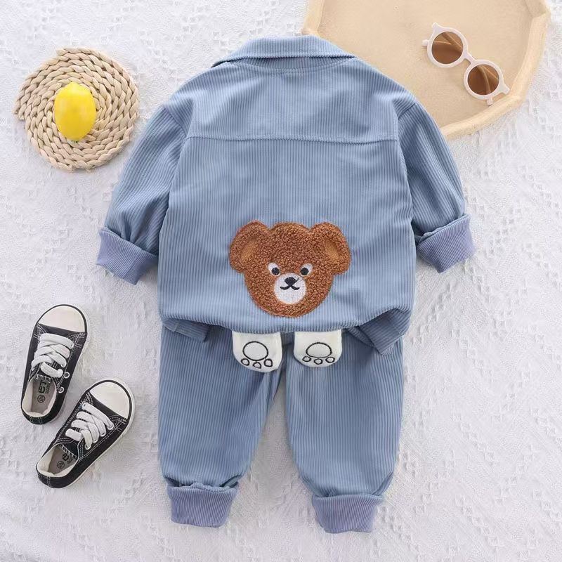 Boys Girls Baby Fashion Cute 3-Piece Coat, Pants and Long-sleeved Tops Set, New Children's Corduroy Stylish Baby Toddler Clothes 3-Piece Suit