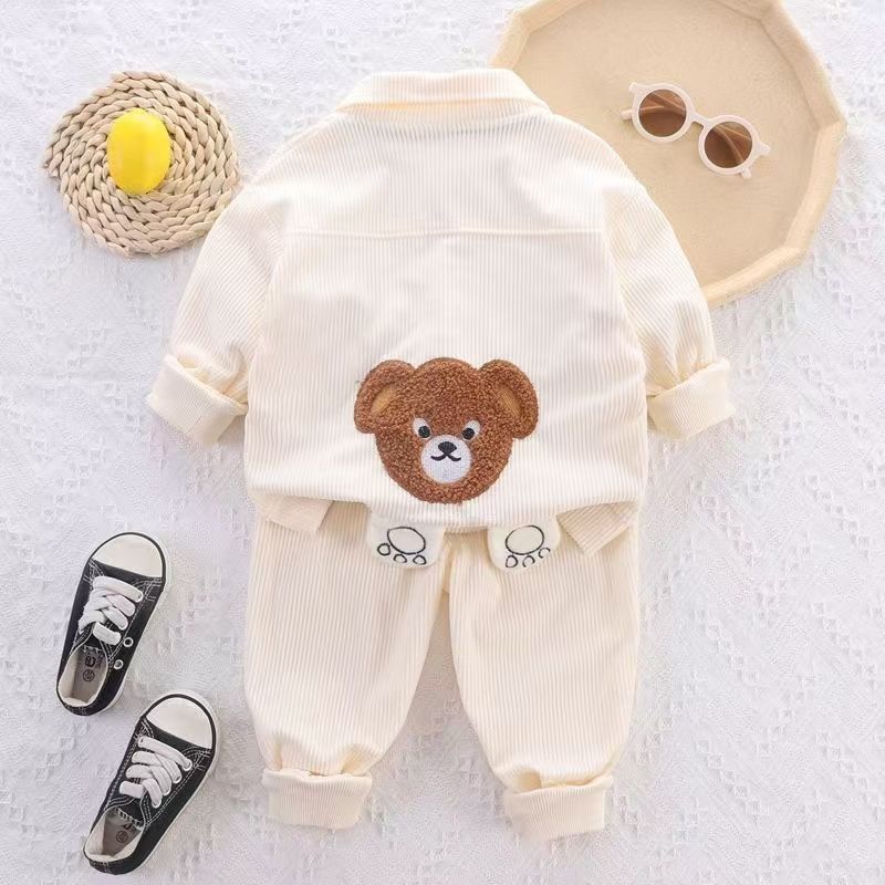 Boys Girls Baby Fashion Cute 3-Piece Coat, Pants and Long-sleeved Tops Set, New Children's Corduroy Stylish Baby Toddler Clothes 3-Piece Suit
