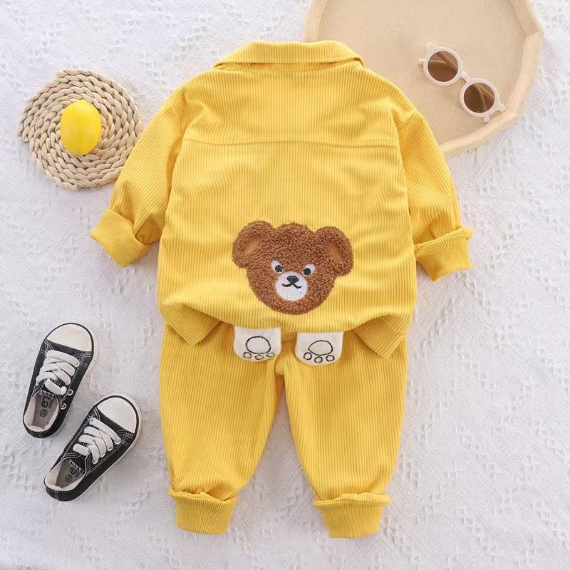Boys Girls Baby Fashion Cute 3-Piece Coat, Pants and Long-sleeved Tops Set, New Children's Corduroy Stylish Baby Toddler Clothes 3-Piece Suit