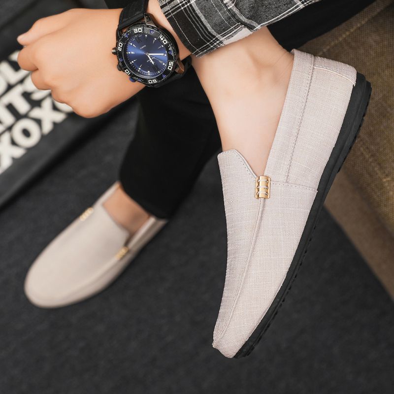 New Men's Casual Canvas Loafers Slip On Breathable Flats Boat Shoes Driving Shoes Moccasins Casual Walking Shoes