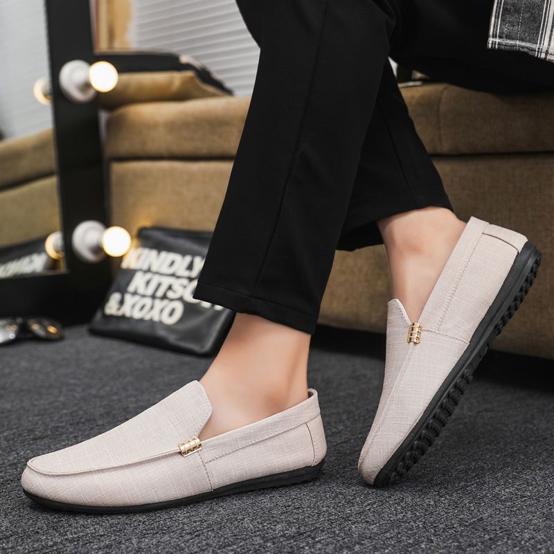 New Men's Casual Canvas Loafers Slip On Breathable Flats Boat Shoes Driving Shoes Moccasins Casual Walking Shoes