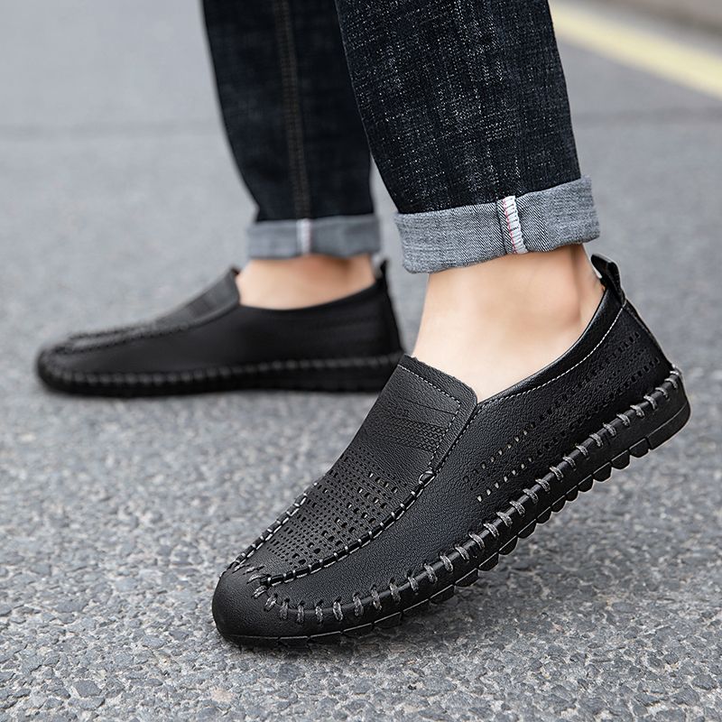 Men's Casual Hollow Loafers Slip On Leather Shoes Male Lightweight Driving Shoes Moccasins Classic Penny Loafer Flats Boat Shoes Big Size