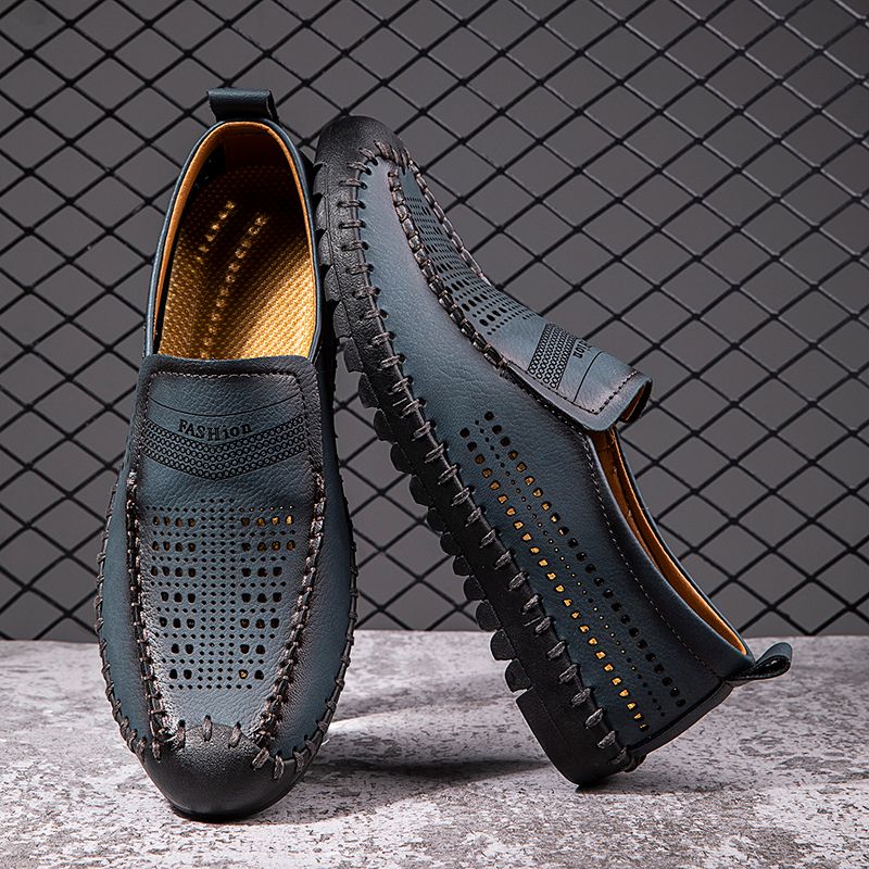 Men's Casual Hollow Loafers Slip On Leather Shoes Male Lightweight Driving Shoes Moccasins Classic Penny Loafer Flats Boat Shoes Big Size
