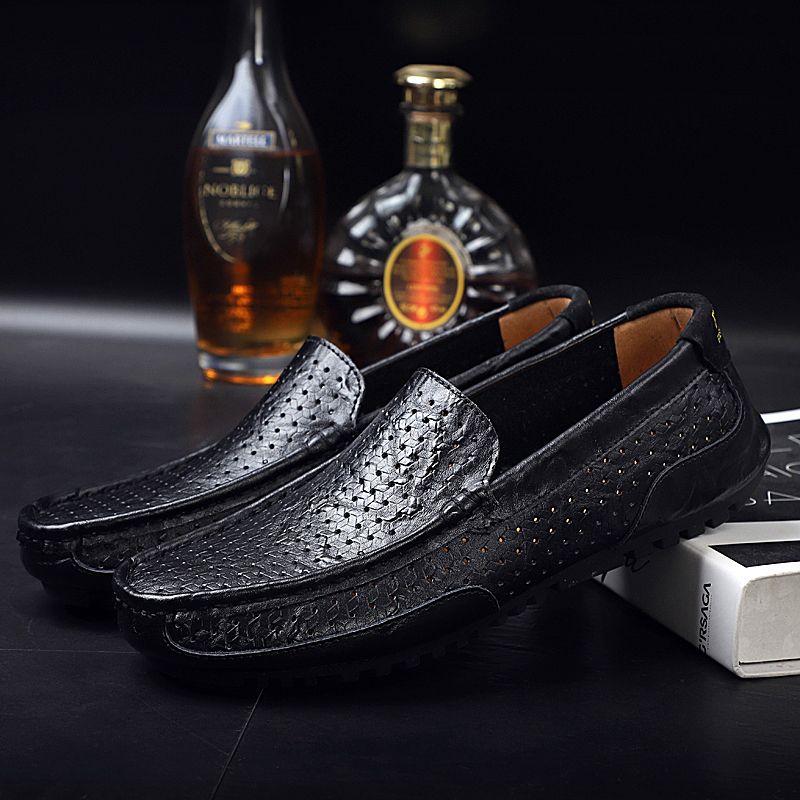 Men's Casual Hollow Loafers Slip On Leather Shoes Male Lightweight Driving Shoes Moccasins Classic Penny Loafer Flats Boat Shoes