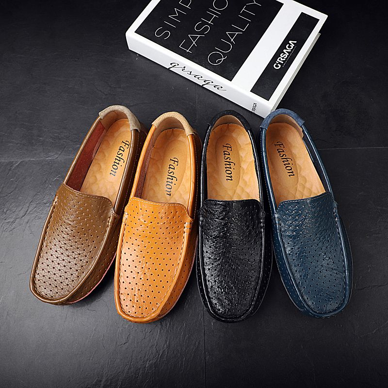 Men's Casual Hollow Loafers Slip On Leather Shoes Male Lightweight Driving Shoes Moccasins Classic Penny Loafer Flats Boat Shoes