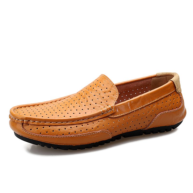 Men's Casual Hollow Loafers Slip On Leather Shoes Male Lightweight Driving Shoes Moccasins Classic Penny Loafer Flats Boat Shoes