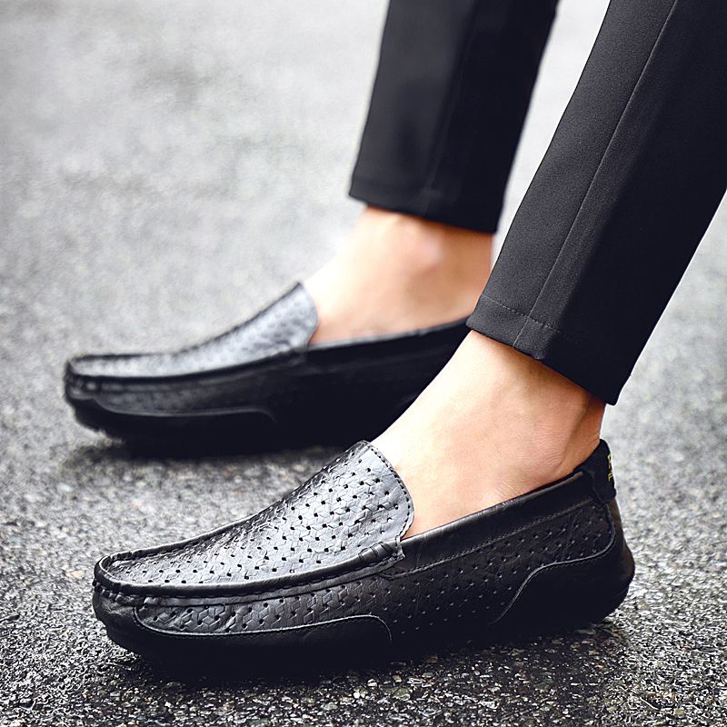 Men's Casual Hollow Loafers Slip On Leather Shoes Male Lightweight Driving Shoes Moccasins Classic Penny Loafer Flats Boat Shoes