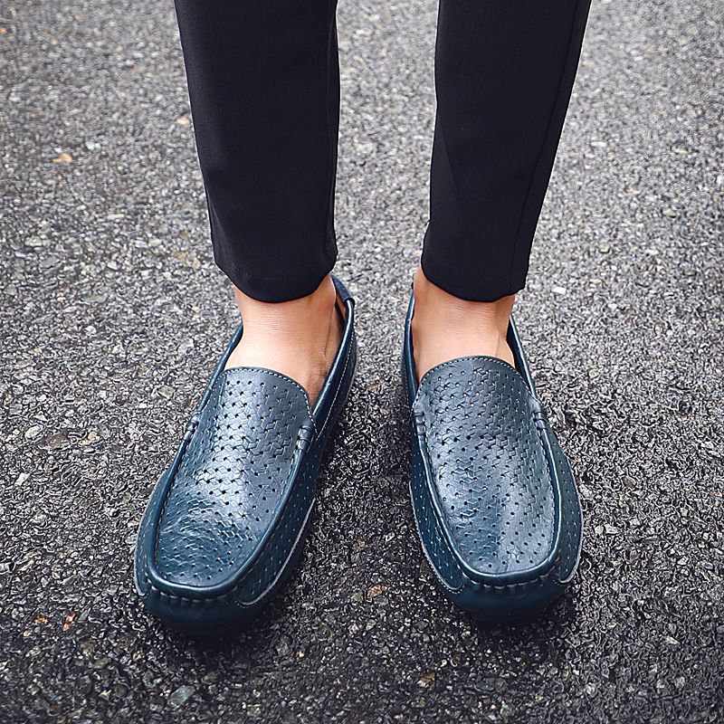 Men's Casual Hollow Loafers Slip On Leather Shoes Male Lightweight Driving Shoes Moccasins Classic Penny Loafer Flats Boat Shoes