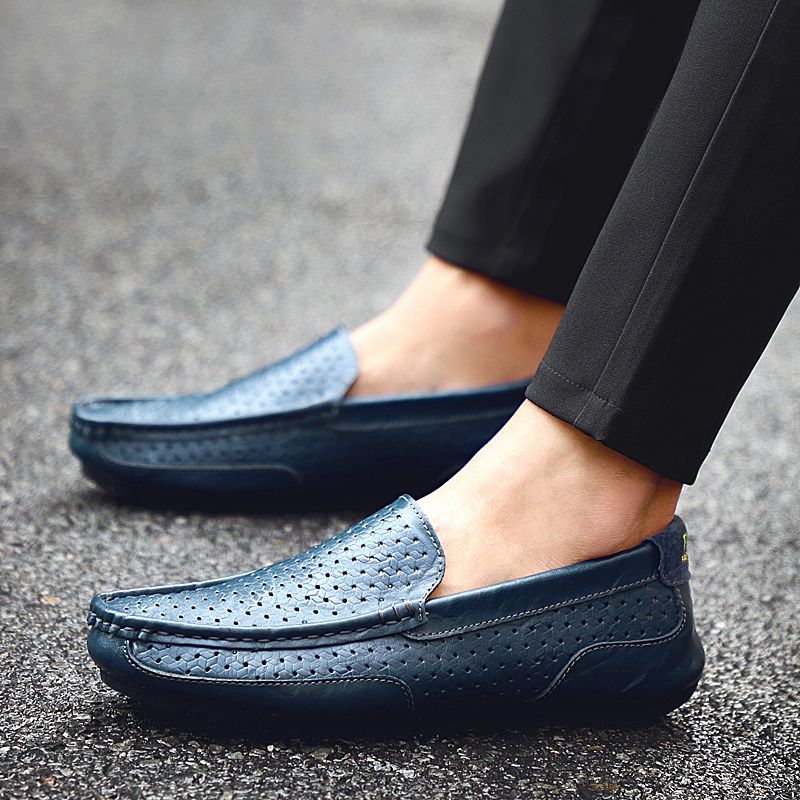Men's Casual Hollow Loafers Slip On Leather Shoes Male Lightweight Driving Shoes Moccasins Classic Penny Loafer Flats Boat Shoes