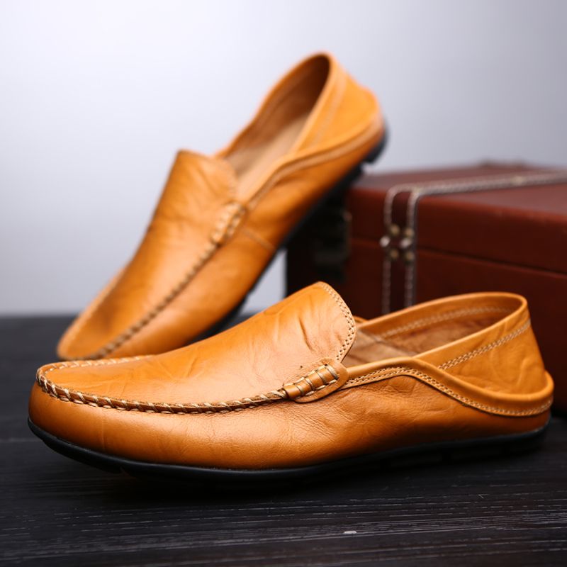 Men's Casual Hollow Loafers Slip On Leather Shoes Male Lightweight Driving Shoes Moccasins Classic Penny Loafer Flats Boat Shoes