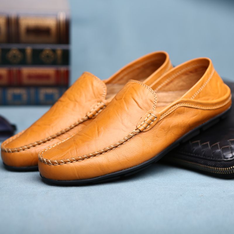 Men's Casual Hollow Loafers Slip On Leather Shoes Male Lightweight Driving Shoes Moccasins Classic Penny Loafer Flats Boat Shoes