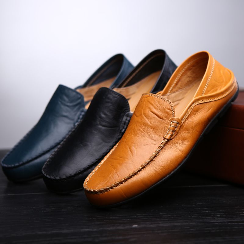 Men's Casual Hollow Loafers Slip On Leather Shoes Male Lightweight Driving Shoes Moccasins Classic Penny Loafer Flats Boat Shoes