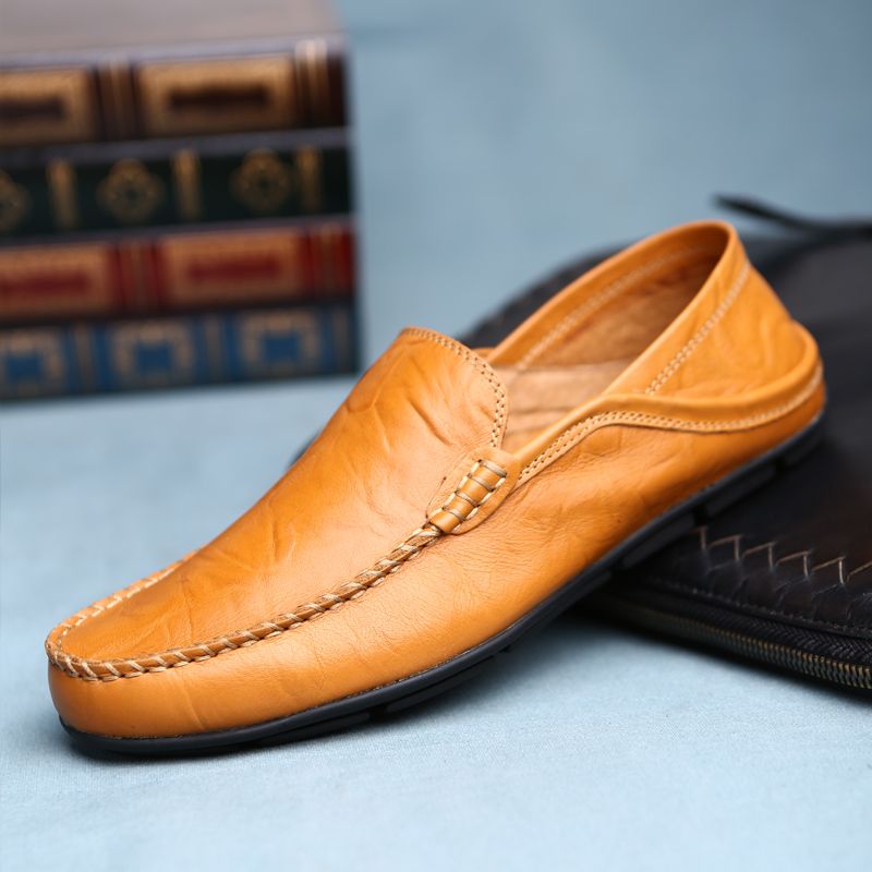 Men's Casual Hollow Loafers Slip On Leather Shoes Male Lightweight Driving Shoes Moccasins Classic Penny Loafer Flats Boat Shoes