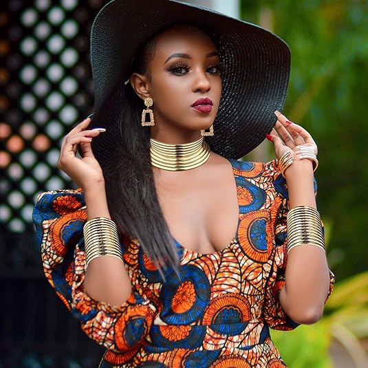 4pcs African National Jewelry for Women African Egyptian Choker Collars Gold Chunky Statement Leather Necklace Bangle Bracelet Earring Jewelry Set