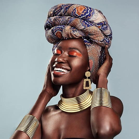 4pcs African National Jewelry for Women African Egyptian Choker Collars Gold Chunky Statement Leather Necklace Bangle Bracelet Earring Jewelry Set