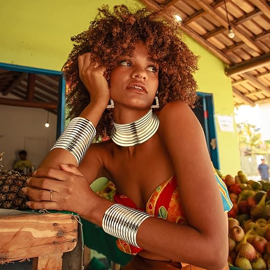 4pcs African National Jewelry for Women African Egyptian Choker Collars Gold Chunky Statement Leather Necklace Bangle Bracelet Earring Jewelry Set