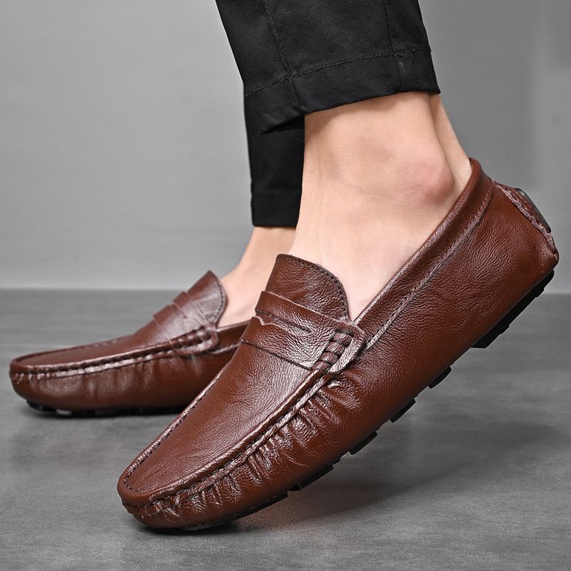 Big Size Men's Casual Loafers Slip On Leather Shoes Comfortable Lightweight Driving Shoes Male Moccasins Classic Penny Loafer Flats Boat Shoes Outdoor Walking Shoes